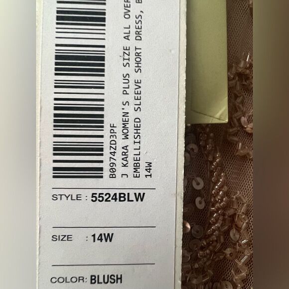 J Kara Women's All Over Embellished Sleeve Short Dress in Blush Size 14W - Picture 7 of 8